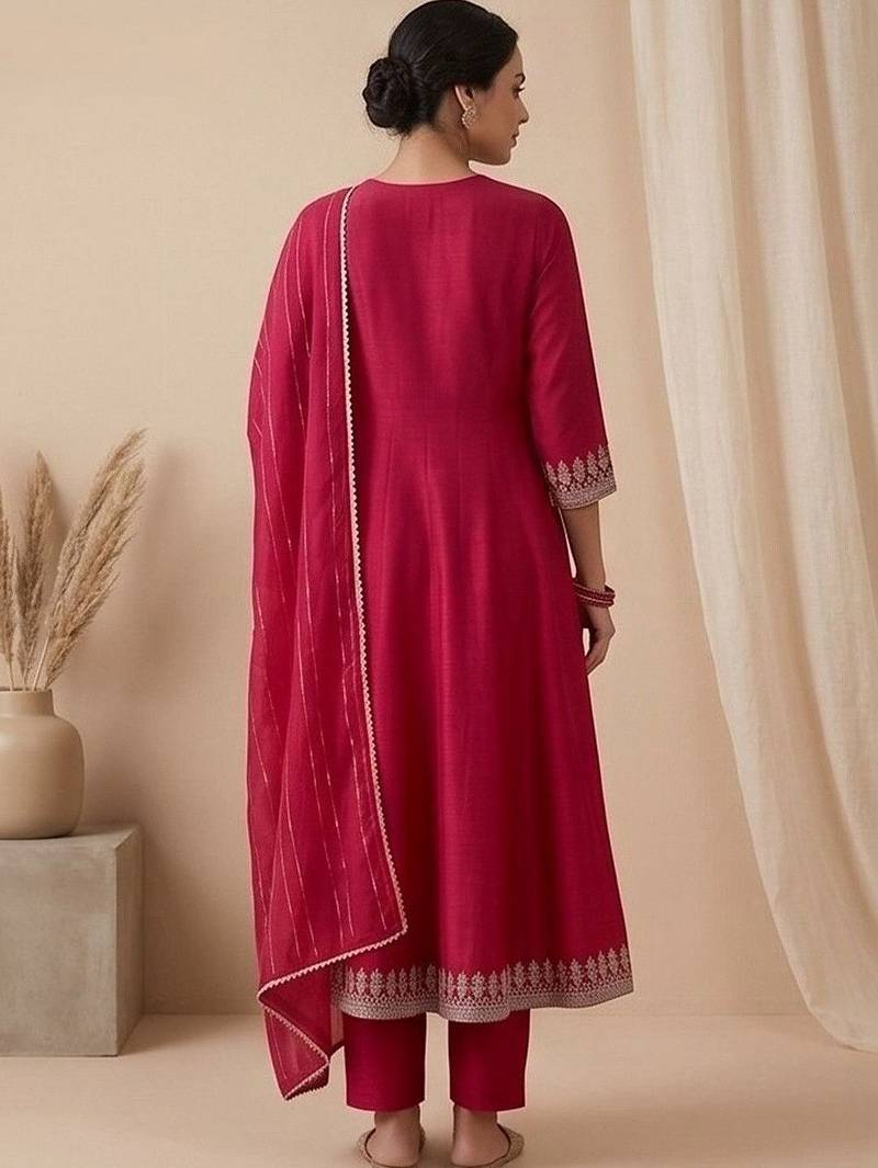 Women Ethnic Motifs Embroidered Empire Thread Work Kurta with Trousers & With Dupatta