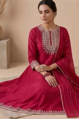 Women Ethnic Motifs Embroidered Empire Thread Work Kurta with Trousers & With Dupatta