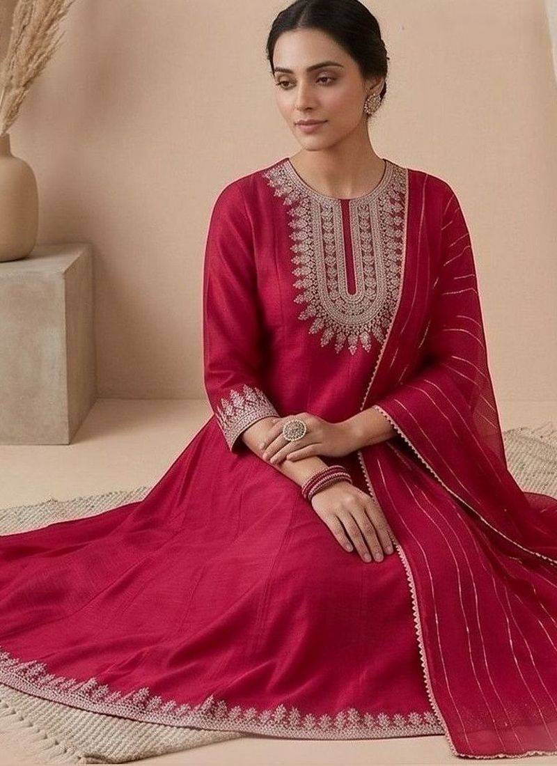 Women Ethnic Motifs Embroidered Empire Thread Work Kurta with Trousers & With Dupatta