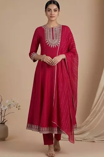Women Ethnic Motifs Embroidered Empire Thread Work Kurta with Trousers & With Dupatta