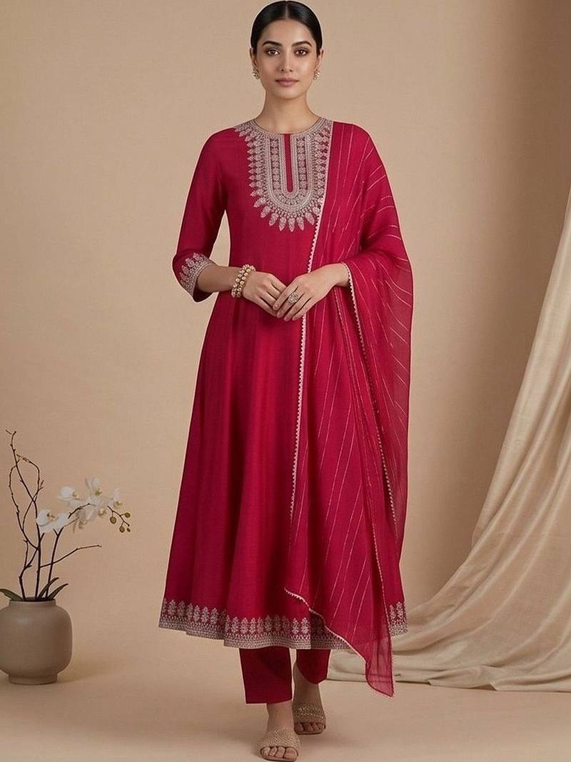 Women Ethnic Motifs Embroidered Empire Thread Work Kurta with Trousers & With Dupatta