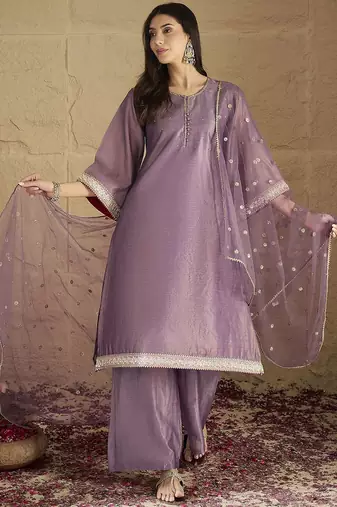 Women Regular Sequinned Kurta with Palazzos & With Dupatta