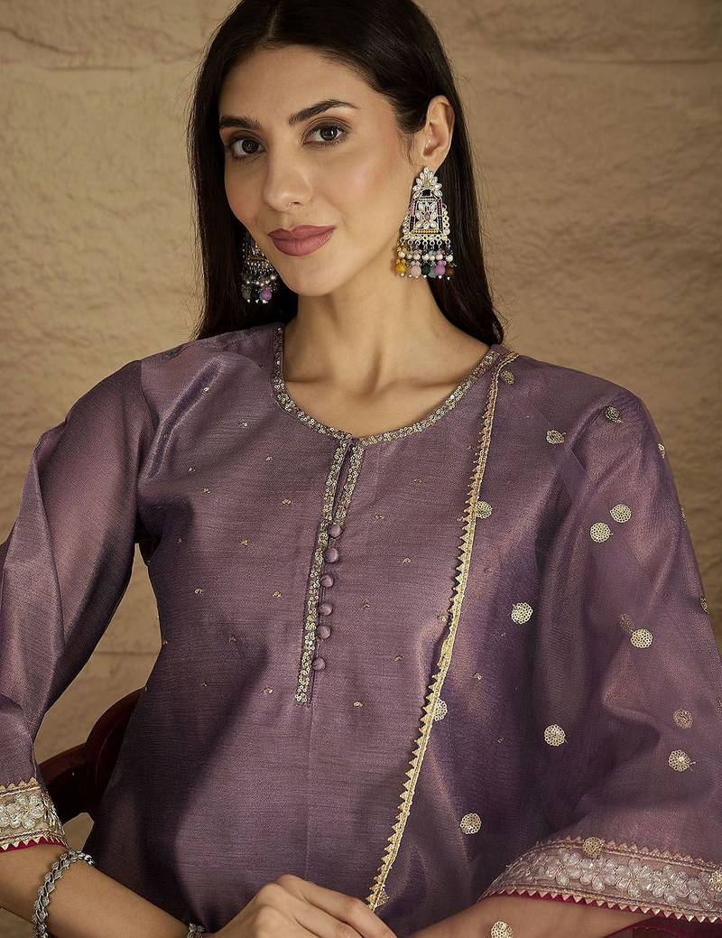 Women Regular Sequinned Kurta with Palazzos & With Dupatta