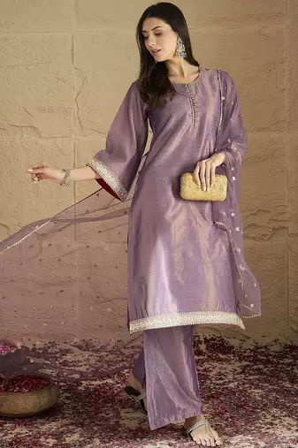 Women Regular Sequinned Kurta with Palazzos & With Dupatta