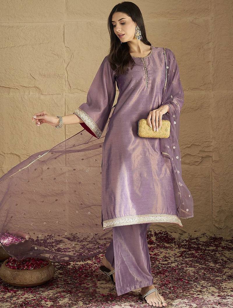 Women Regular Sequinned Kurta with Palazzos & With Dupatta