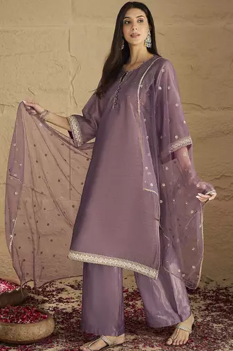 Women Regular Sequinned Kurta with Palazzos & With Dupatta
