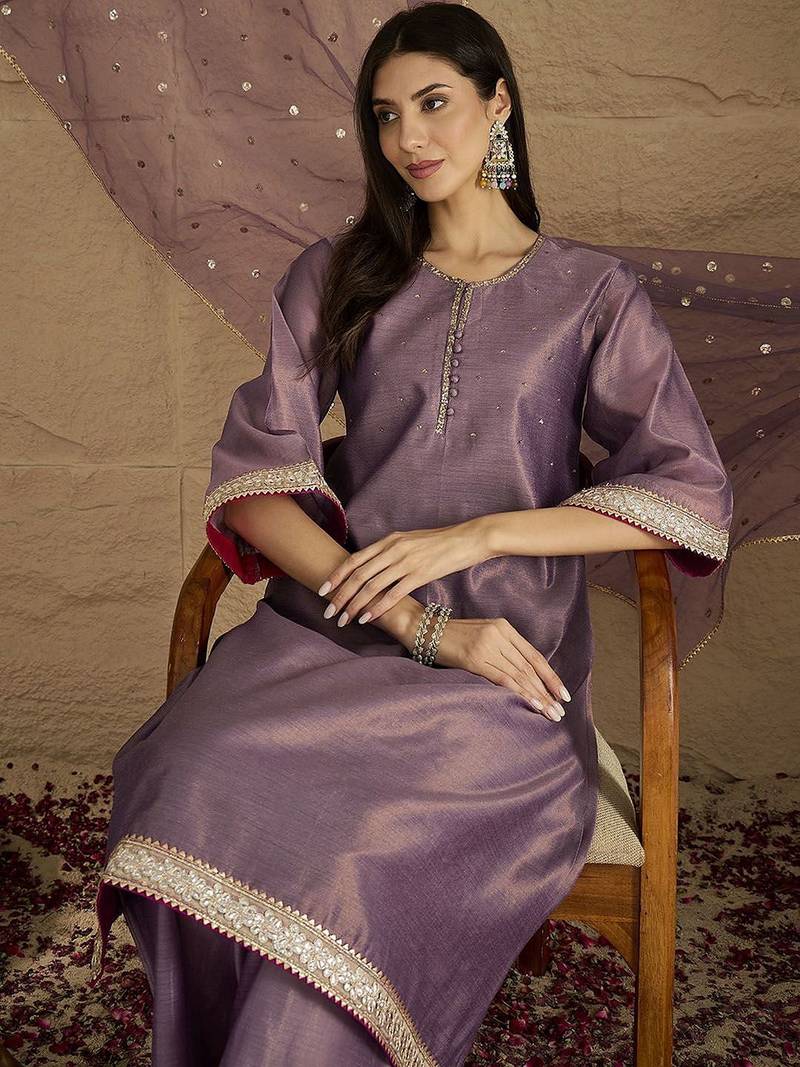 Women Regular Sequinned Kurta with Palazzos & With Dupatta