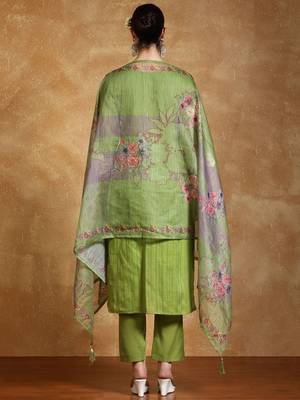 Women Floral Embroidered Thread Work  Cotton Kurta with Trousers & Dupatta 5