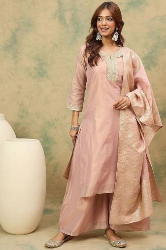 Women Ethnic Motifs Yoke Design Top with Palazzo & Dupatta