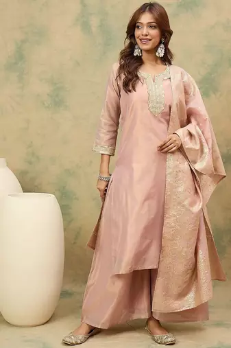 Women Ethnic Motifs Yoke Design Top with Palazzo & Dupatta
