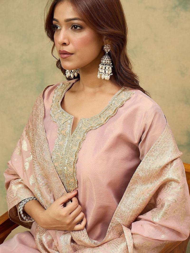 Women Ethnic Motifs Yoke Design Top with Palazzo & Dupatta