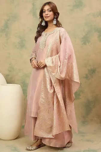 Women Ethnic Motifs Yoke Design Top with Palazzo & Dupatta