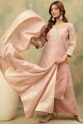 Women Ethnic Motifs Yoke Design Top with Palazzo & Dupatta
