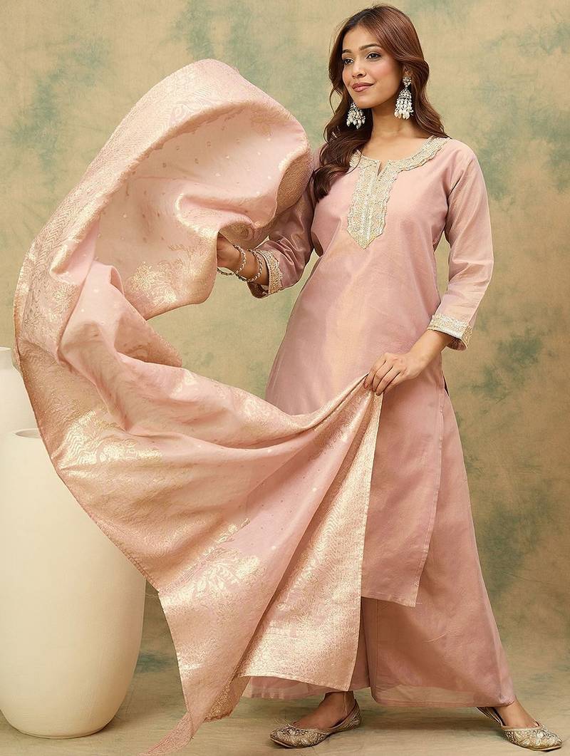 Women Ethnic Motifs Yoke Design Top with Palazzo & Dupatta