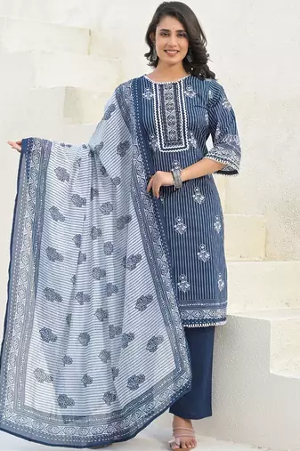 Women Printed Regular Pure Cotton Kurta And Trousers With Dupatta