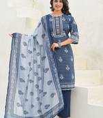 Women Printed Regular  Cotton Kurta And Trousers With Dupatta