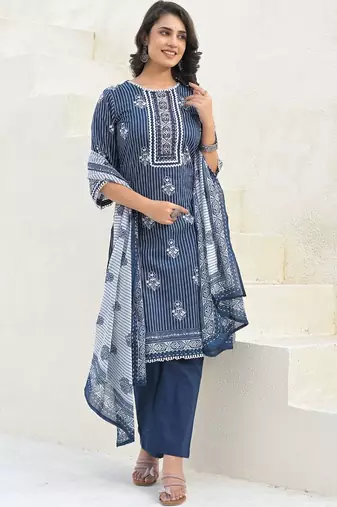 Women Printed Regular Pure Cotton Kurta And Trousers With Dupatta