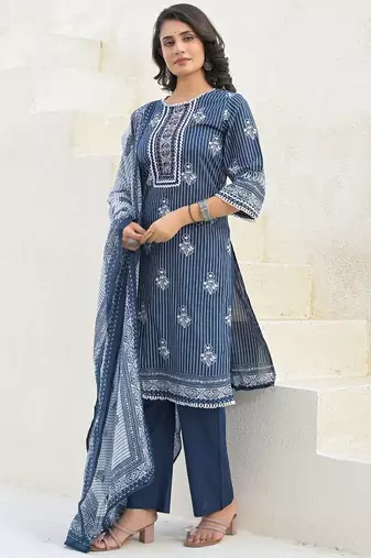 Women Printed Regular Pure Cotton Kurta And Trousers With Dupatta