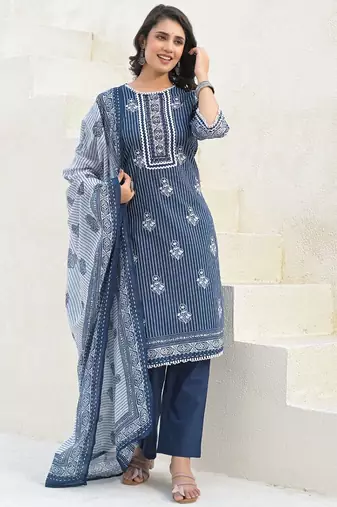Women Printed Regular Pure Cotton Kurta And Trousers With Dupatta
