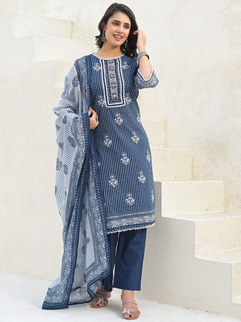 Women Printed Regular  Cotton Kurta And Trousers With Dupatta