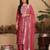 Women Floral Embroidered Regular  Silk Kurta with Trousers & Fringed Dupatta