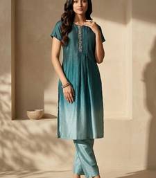 Women Ombre Dyed Pleated Thread Work Kurta with Trousers