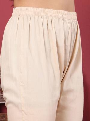 Off White Floral Embroidered Thread Work Kaftan Kurta with Trousers 3
