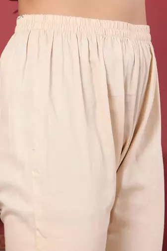 Off White Floral Embroidered Thread Work Kaftan Kurta with Trousers