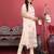 Off White Floral Embroidered Thread Work Kaftan Kurta with Trousers