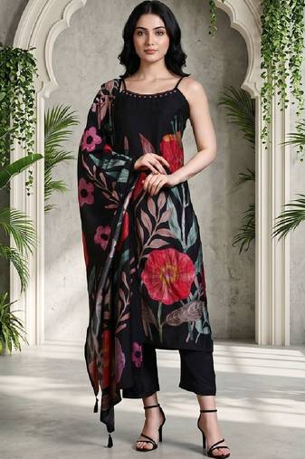 Women Floral Printed Regular Kurta with Trousers & With Dupatta