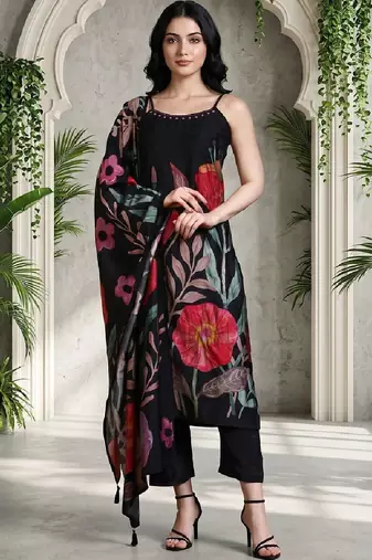 Women Floral Printed Regular Kurta with Trousers & With Dupatta