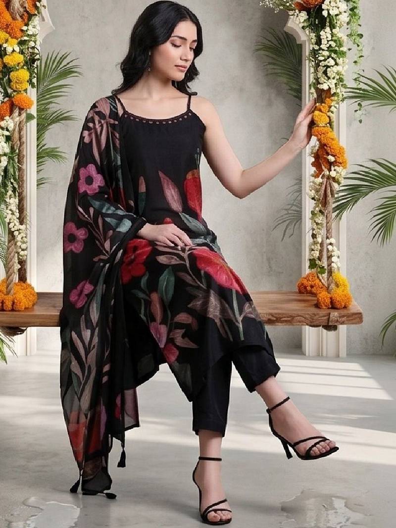 Women Floral Printed Regular Kurta with Trousers & With Dupatta
