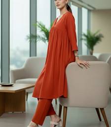 Women Empire Silk Crepe Kurti with Trousers