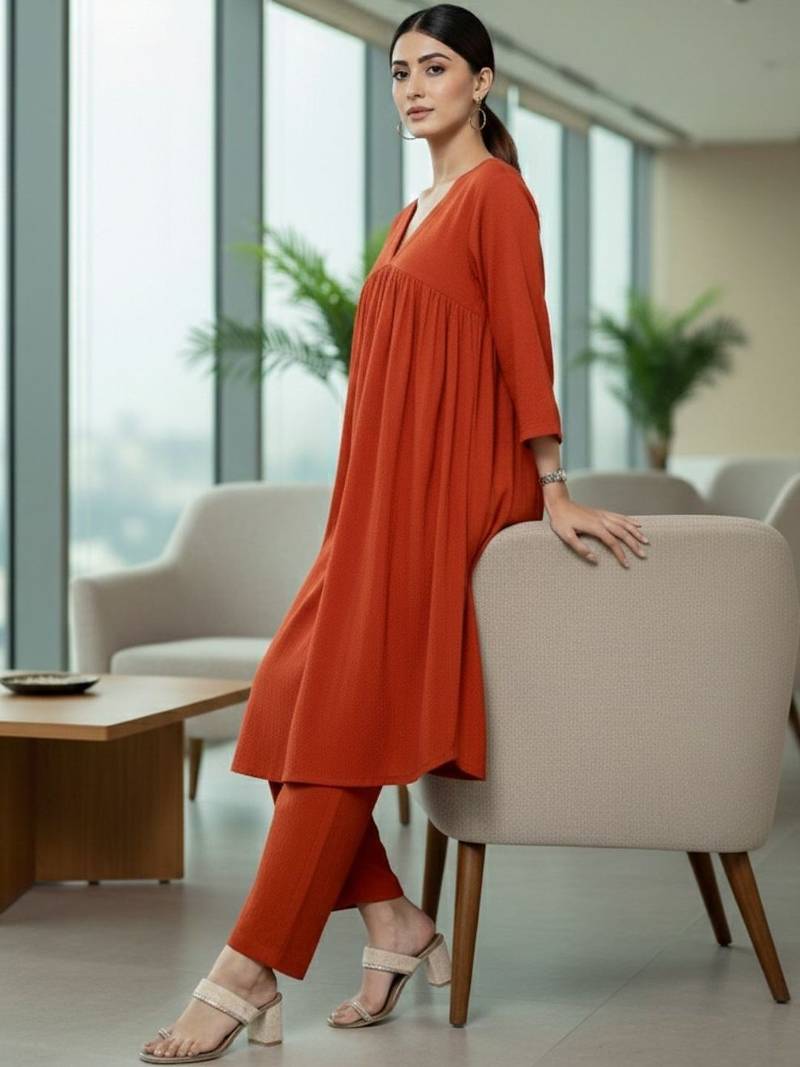 Women Empire Silk Crepe Kurti with Trousers