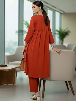Women Empire Silk Crepe Kurti with Trousers 4