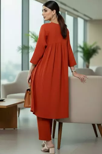 Women Empire Silk Crepe Kurti with Trousers