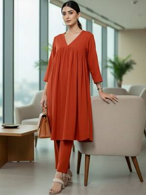 Women Empire Silk Crepe Kurti with Trousers 1