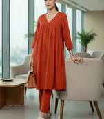 Women Empire Silk Crepe Kurti with Trousers