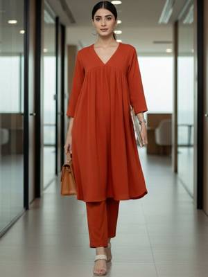 Women Empire Silk Crepe Kurti with Trousers 5