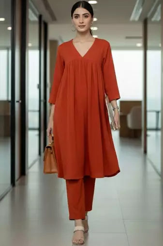 Women Empire Silk Crepe Kurti with Trousers