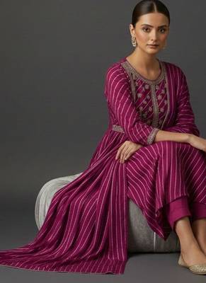 Women Printed Panelled Thread Work Kurta with Trousers & With Dupatta 2