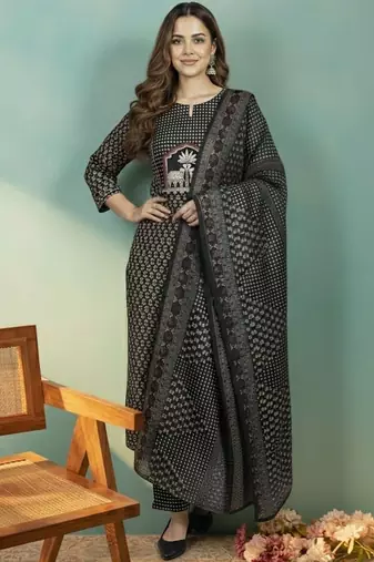 Women Ethnic Motifs Printed Regular Kurta with Trousers & With Dupatta