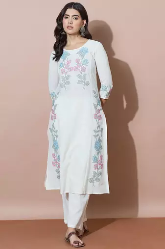 Women Floral Embroidered Regular Thread Work Kurta with Trousers