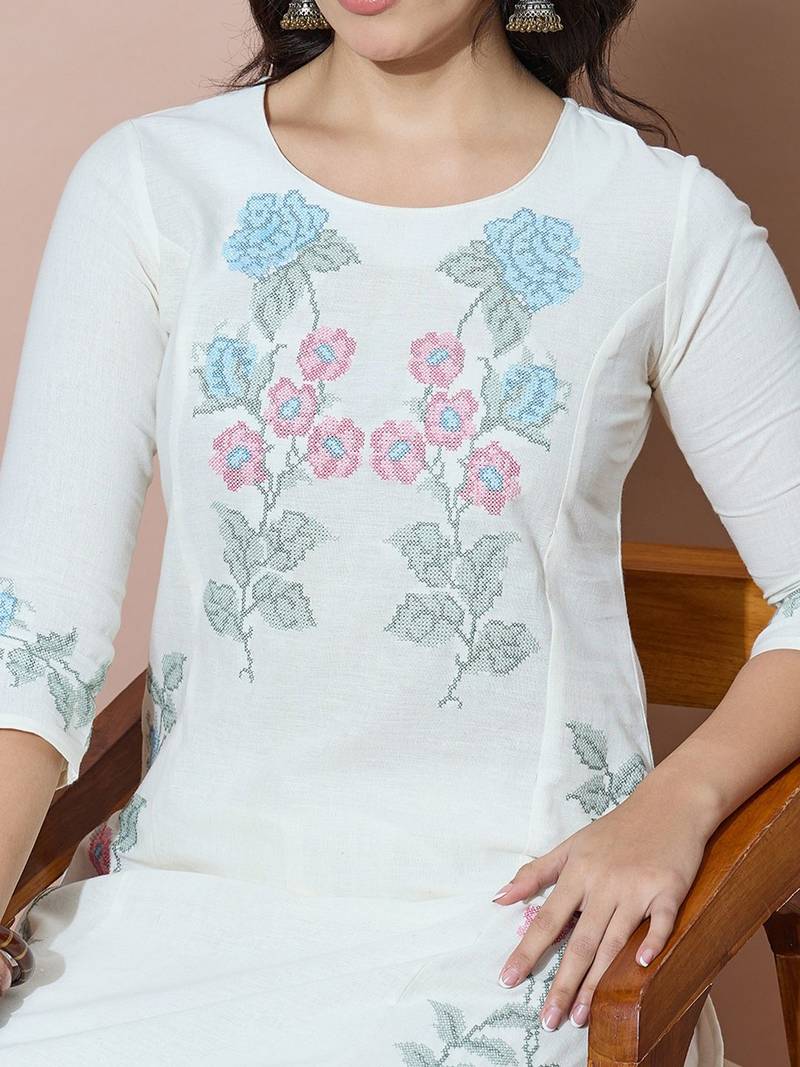 Women Floral Embroidered Regular Thread Work Kurta with Trousers