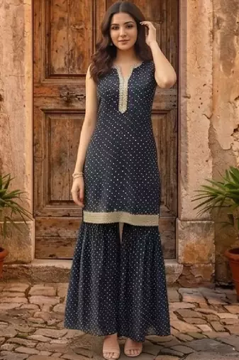 Women Ethnic Motifs Printed Regular Kurta with Sharara