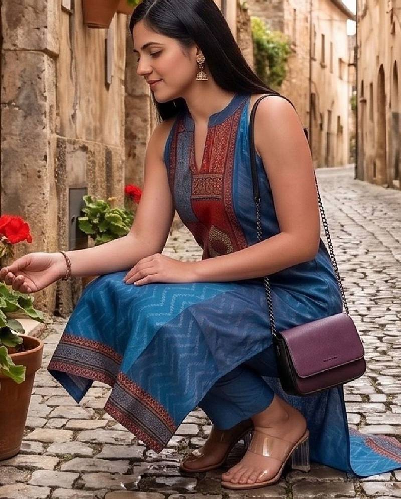 Women Ethnic Motifs Printed Regular Chanderi Silk Kurta with Trousers