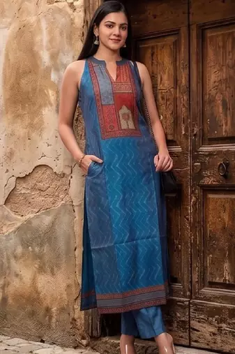 Women Ethnic Motifs Printed Regular Chanderi Silk Kurta with Trousers