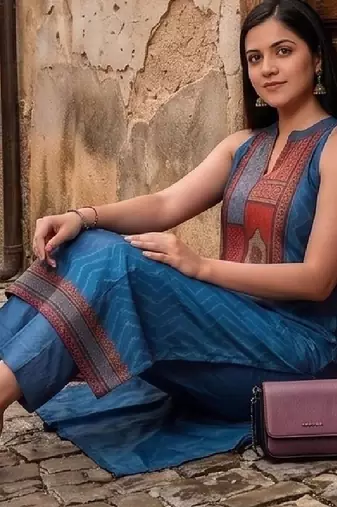Women Ethnic Motifs Printed Regular Chanderi Silk Kurta with Trousers