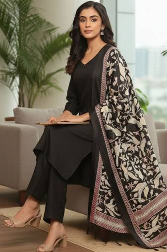 Women Ethnic Motifs Regular Kurta with Trousers & With Dupatta