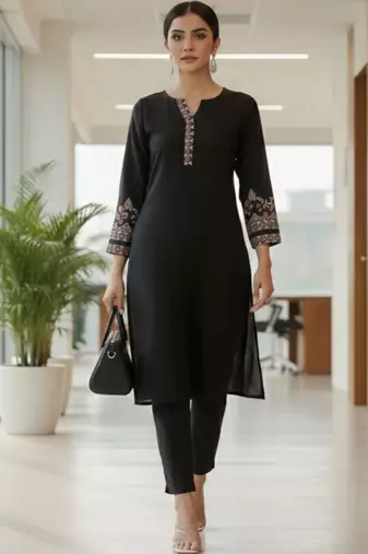 Women Embroidered Regular Thread Work Kurta with Trousers & With Dupatta